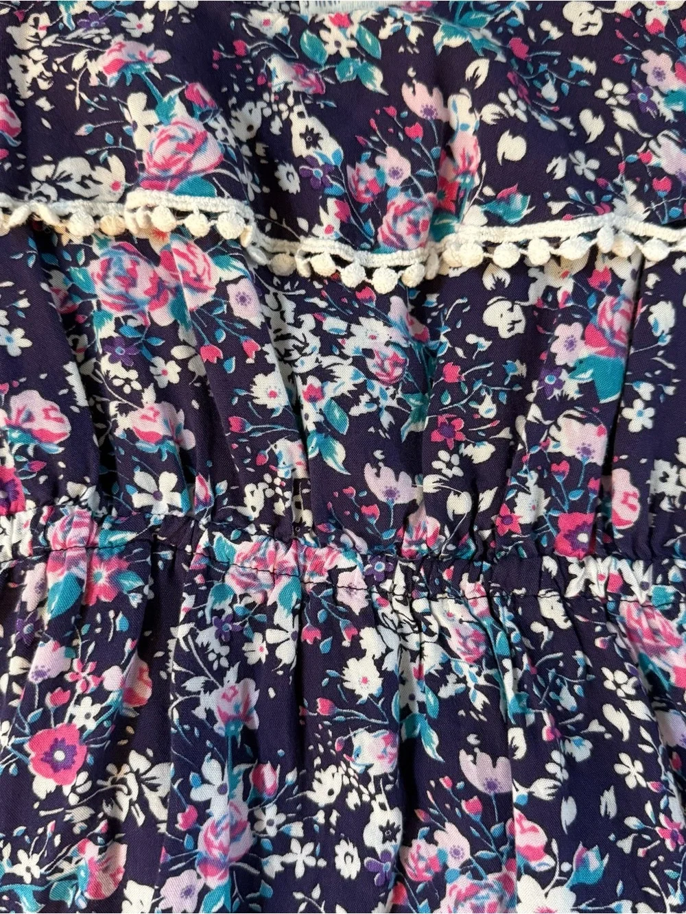 Girls 7/8 Purple Floral Sundress with Pom Trim